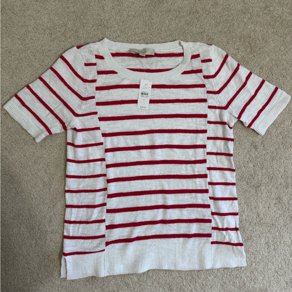 Loft short sleeve top. Red and white striped.